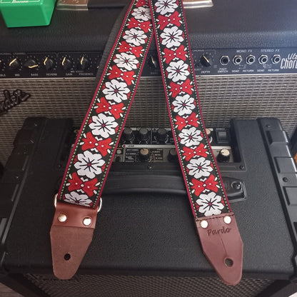 Tulips guitar strap red white
