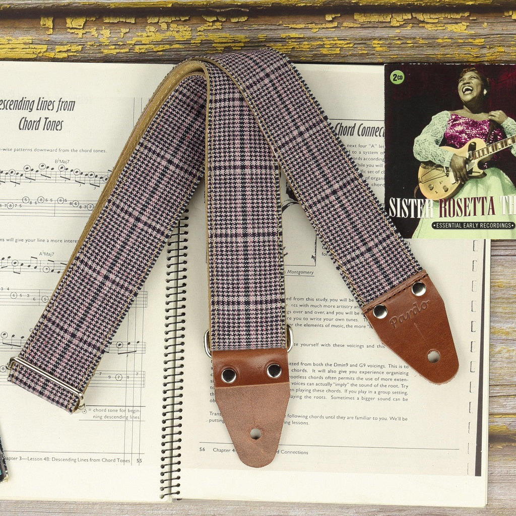Tweed Houndstooth guitar strap with backing suede