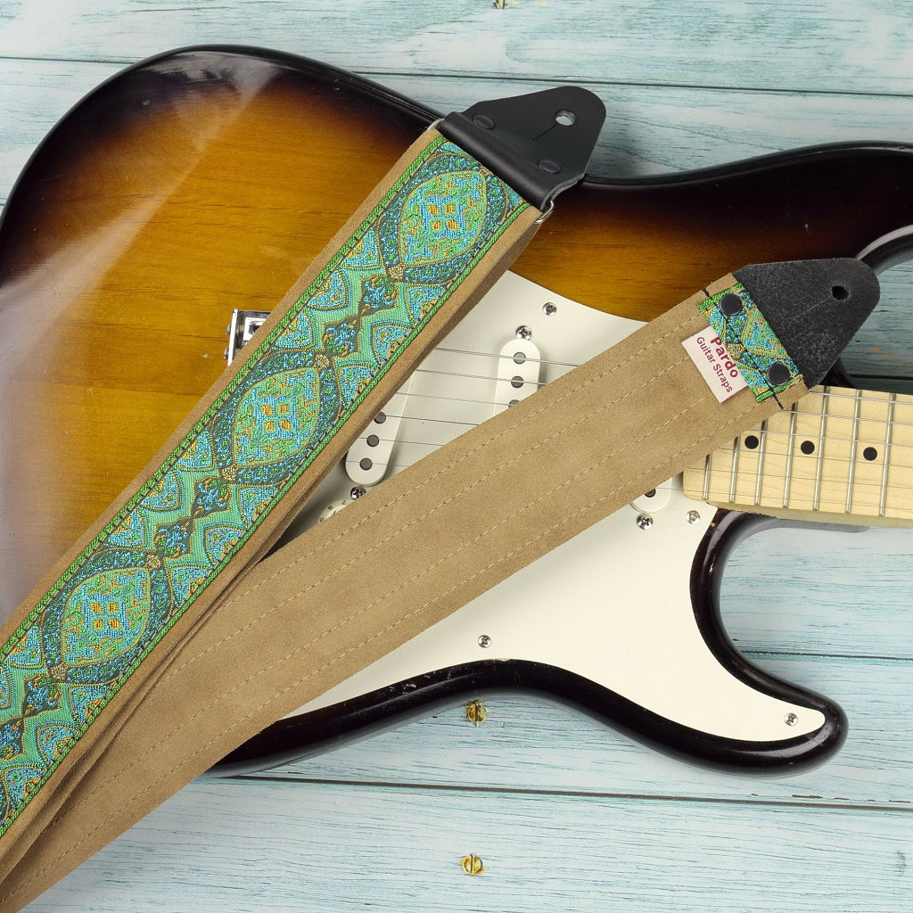 wide hippie guitar strap green from Pardo Straps model Green Mountain