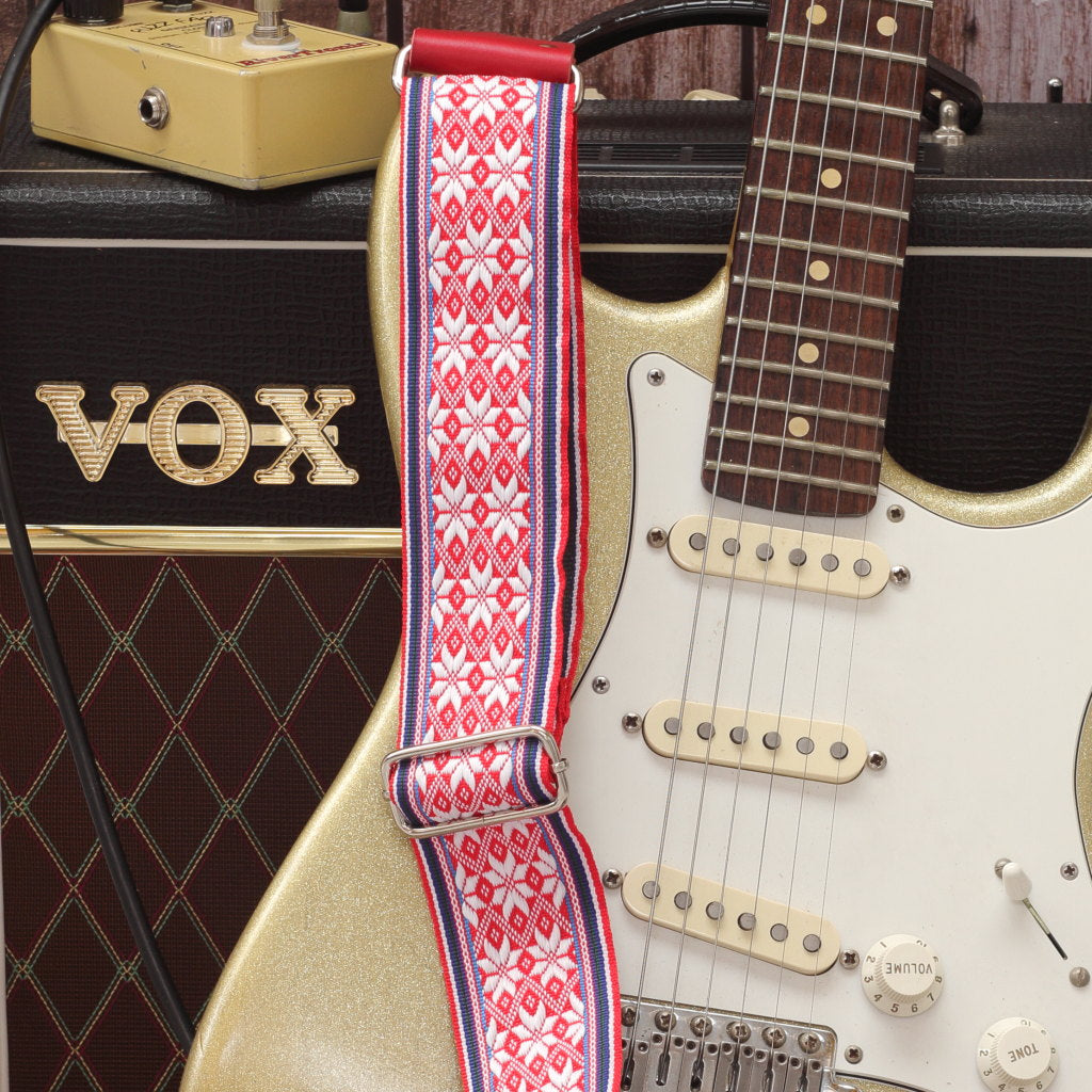 Woven guitar strap red Stars