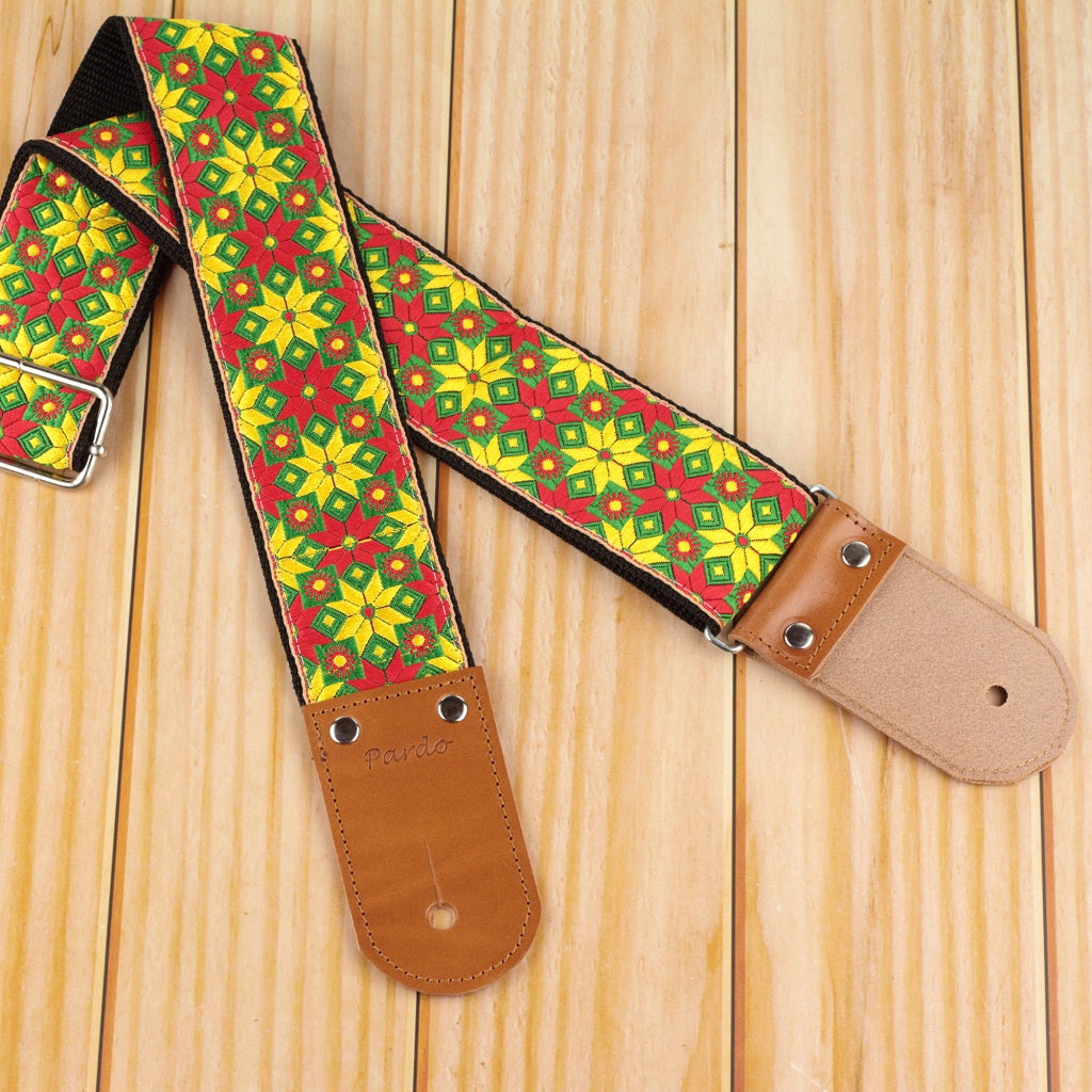 Yellow star wide guitar strap
