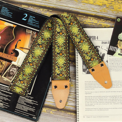 Amber Weave ornamental jacquard long guitar strap with vintage decorative pattern XL Series
