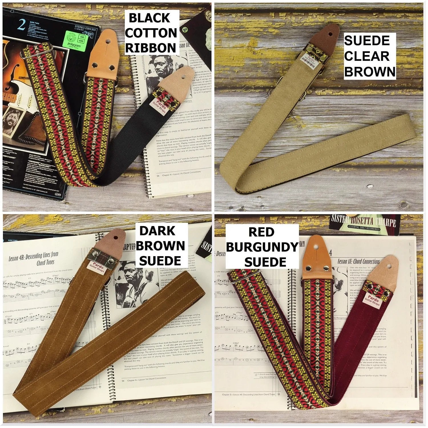 backing materials and colors available, customize your guitar strap