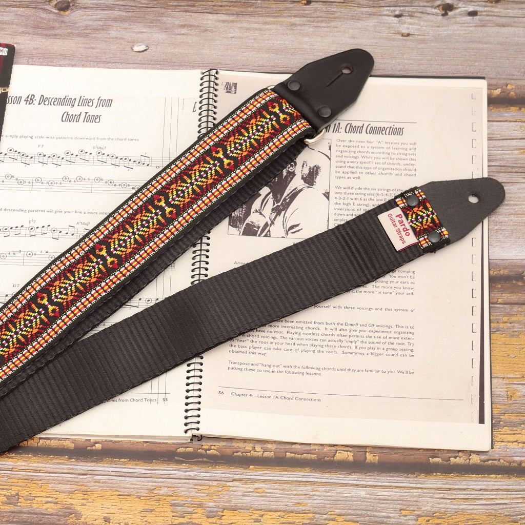 Guitar strap with backing seatbelt, '60s patterns