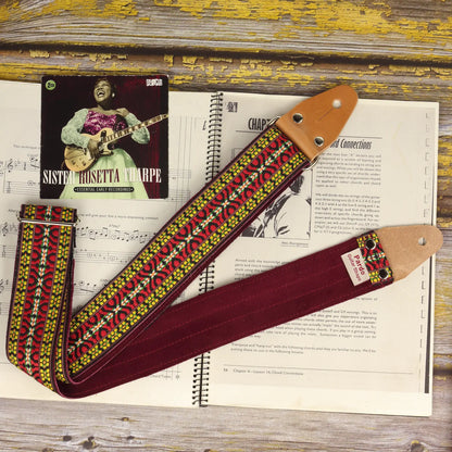 Jimmy Page hootennany guitar strap model worn by guitar legends, with customized backing suede color red burgundy