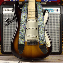 Blue paisley guitar strap - Pardo guitar straps paired with a fender stratocaster and a princeton reverb amp