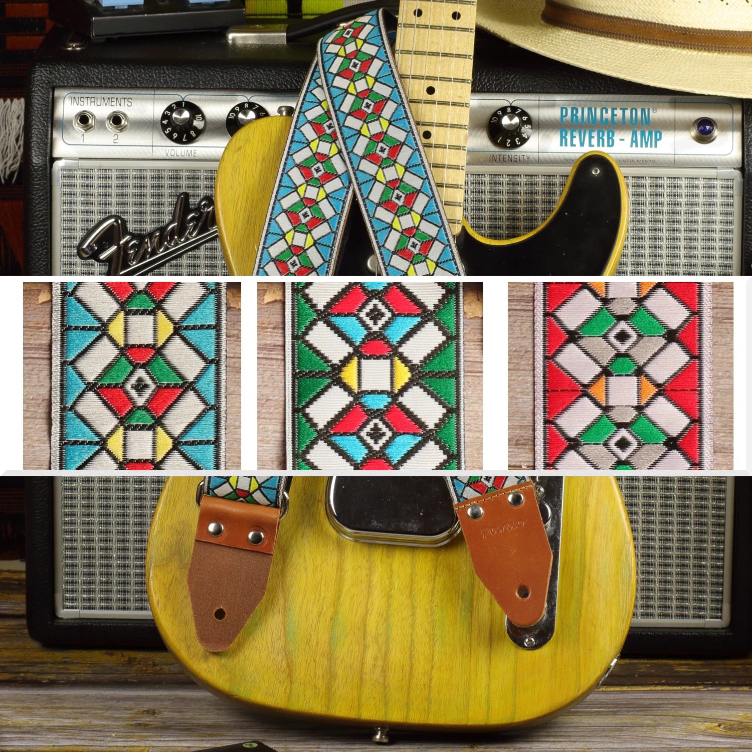 Guitar strap  diamond pattern - 3-colorway options, based in stockholm model 