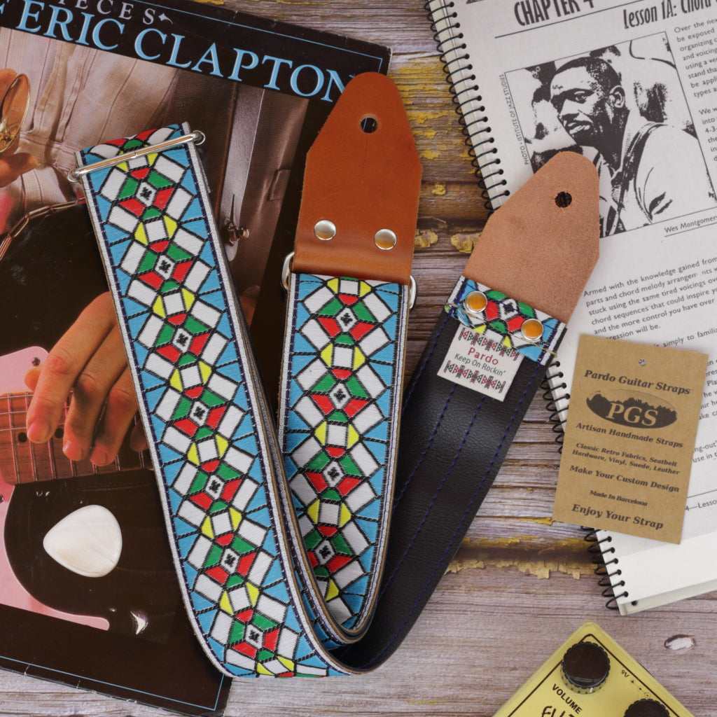 Blue Stockholm guitar strap with backing blue vinyl