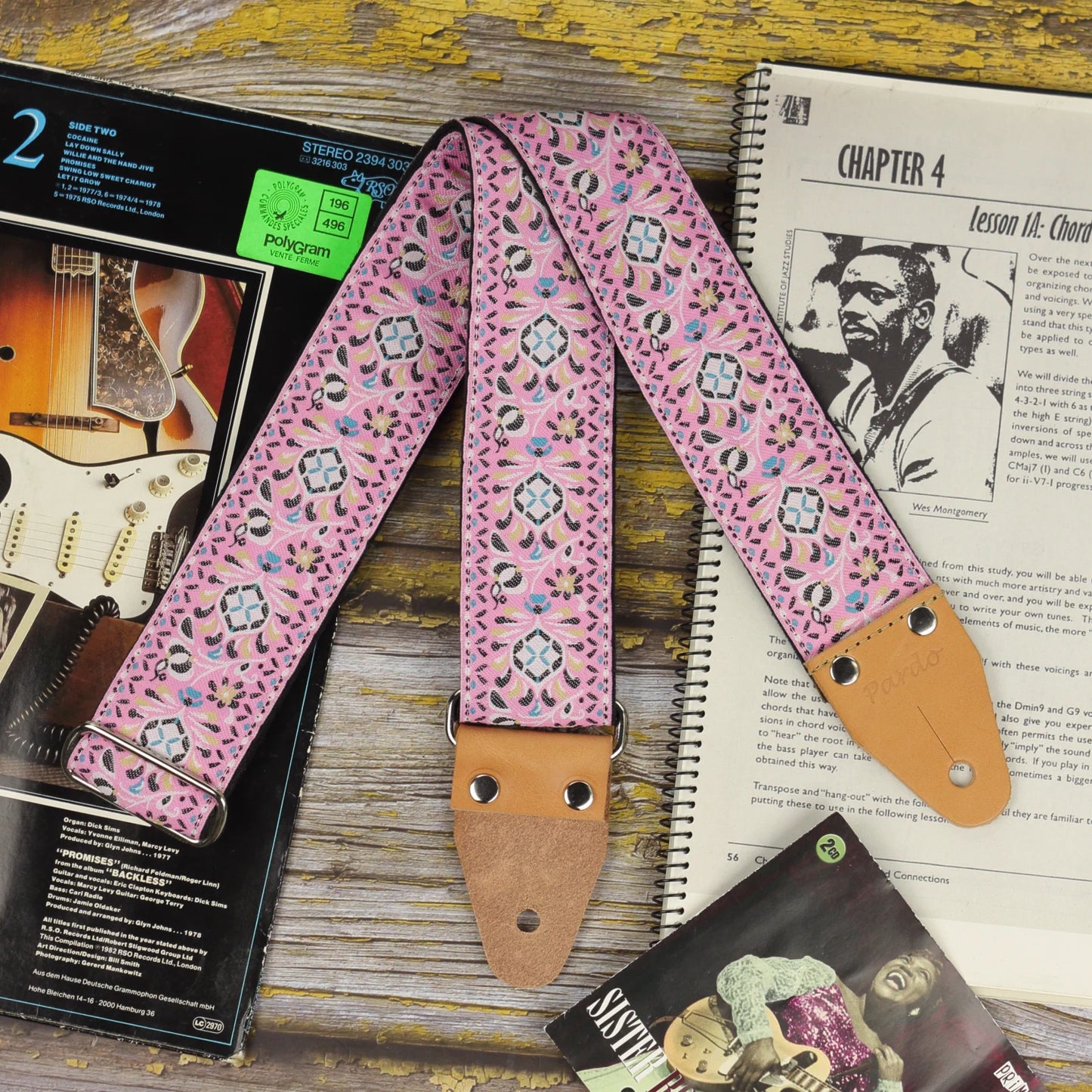 Blush Weave jacquard long guitar strap with soft ornamental pattern XL Series