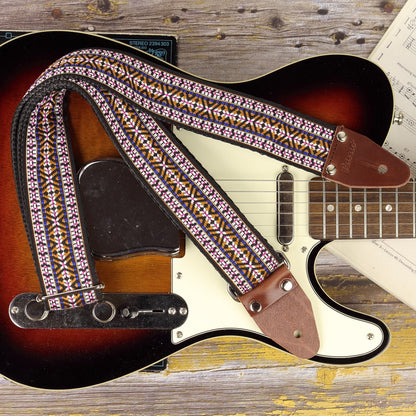 Bob Marley style guitar strap on a Fender Tele color sunburst