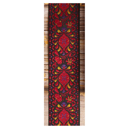 Burgundy Pheasant woven strap pattern with deep red, purple and golden details on a black background