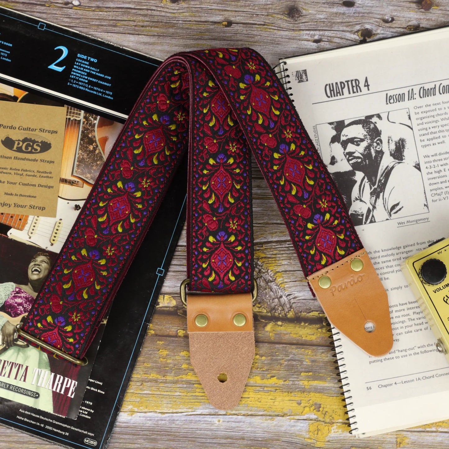 Burgundy Weave ornamental jacquard long guitar strap with rich vintage pattern XL Series