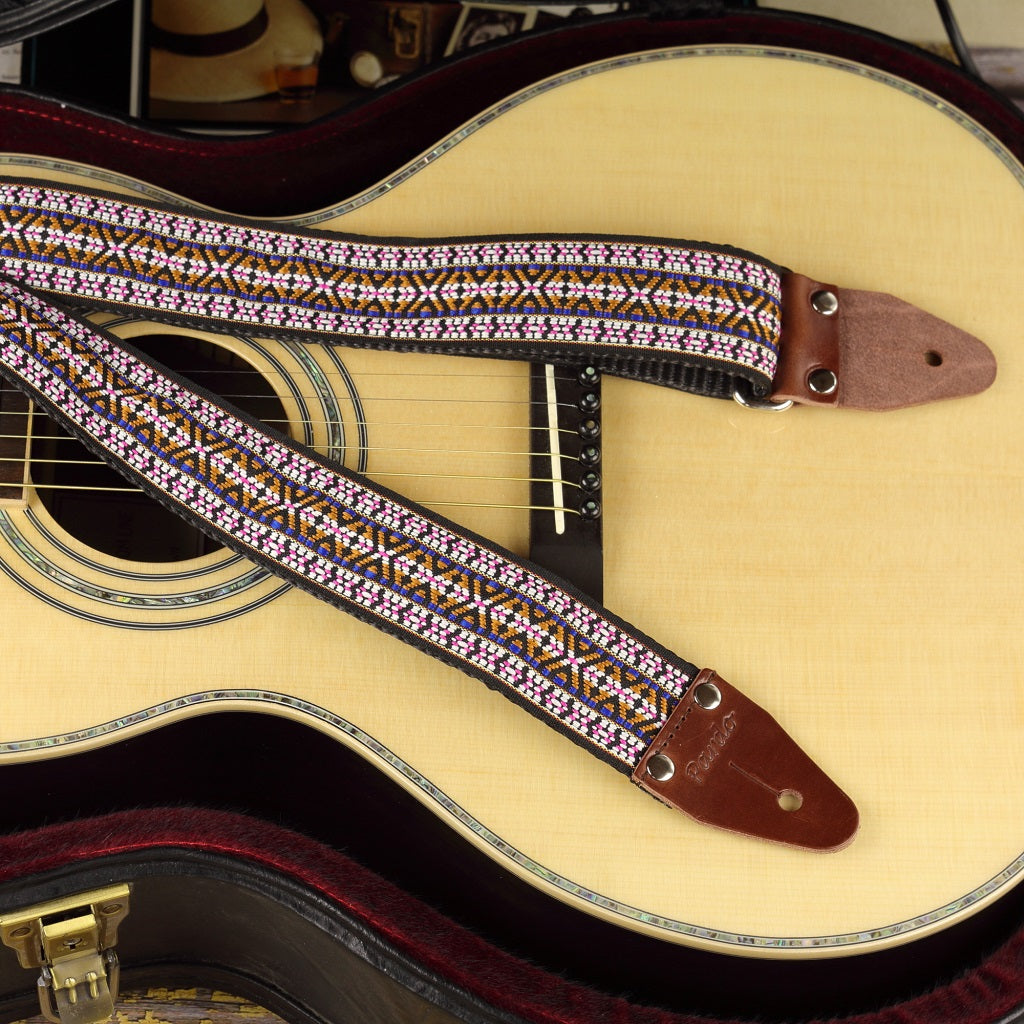 Classic pattern guitar strap for acoustic guitar - Hootennany pattern inspired in Bob Marley's straps