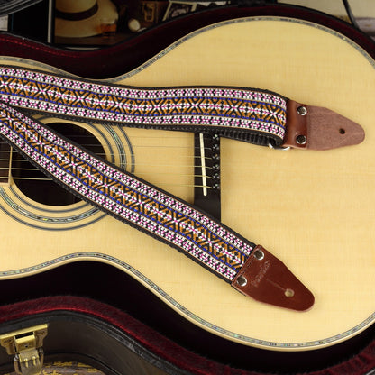 Classic pattern guitar strap for acoustic guitar - Hootennany pattern inspired in Bob Marley's straps