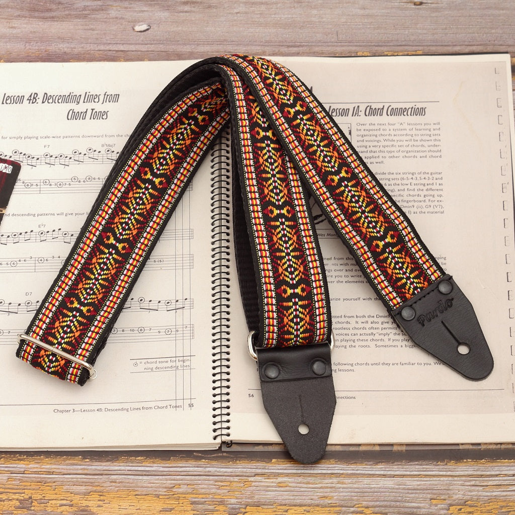 Hippie strap for electric guitar and bass, made with hippie pattern inspired by '60s Rock legends 