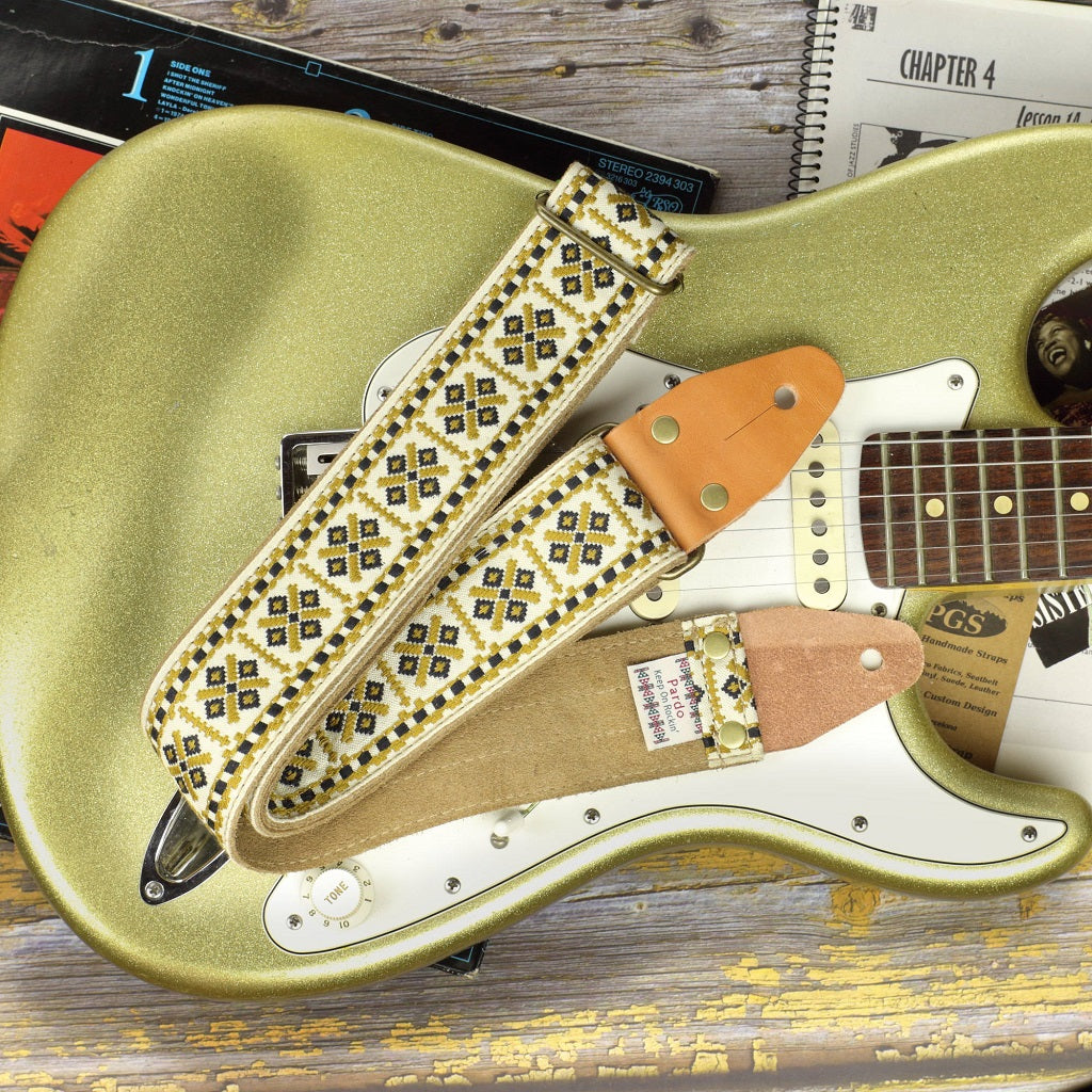 Cream brown Fancy guitar strap model Pueblo -Pardo Guitar Straps