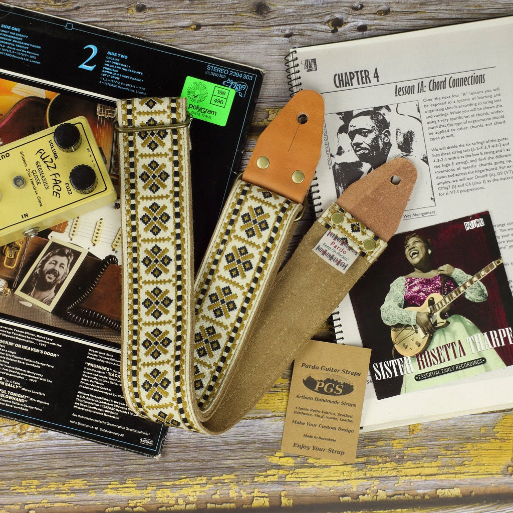 guitar strap brown cream model Pueblo -Pardo Guitar Straps