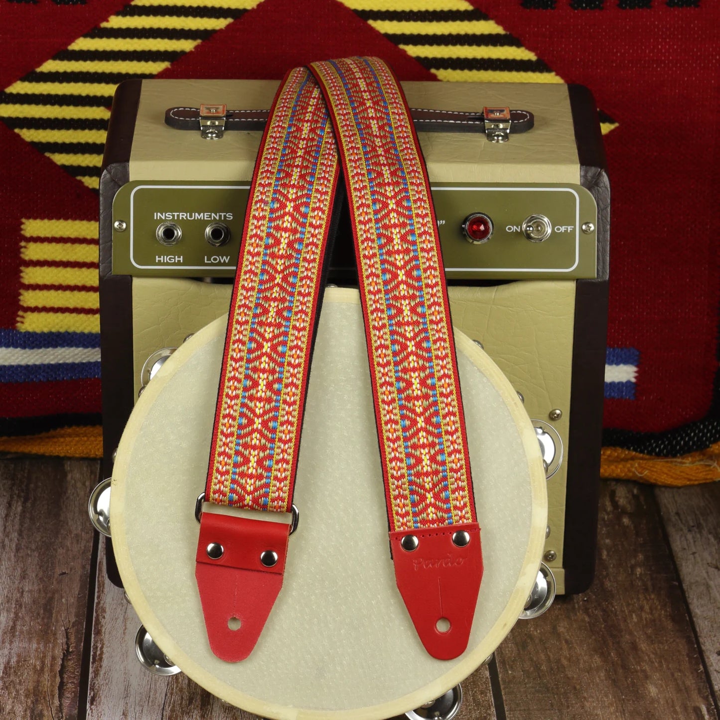 Crimson Folk jacquard long guitar strap with vintage folk woven pattern XL Series