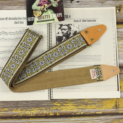 Close-up of the Eric Clapton guitar strap showing the customizable suede backing for comfort and non slip playing