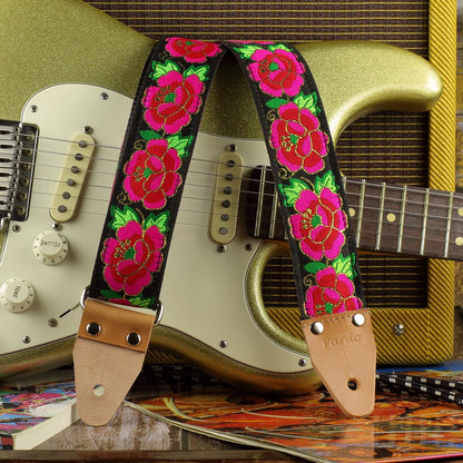 Extra long guitar strap roses leaves 70 inch
