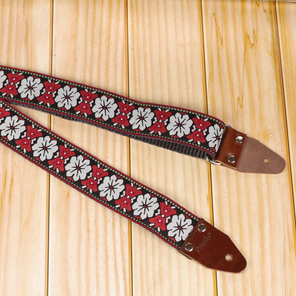 Extra long Tulips guitar strap floral