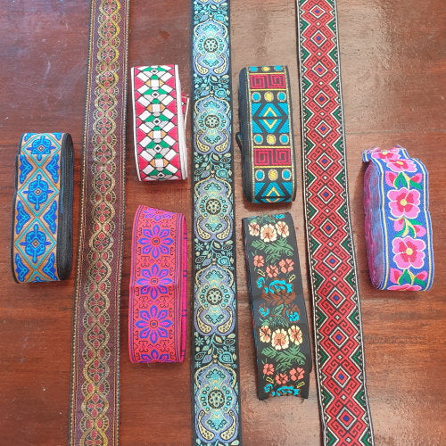 bunch of different jacquard fabrics for make Pardo Guitar Straps