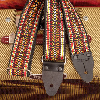 Handcrafted guitar strap with Hootennany pattern