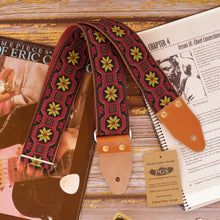  Magnolia Floral guitar strap red with yellow flowers - Pardo Guitar Straps