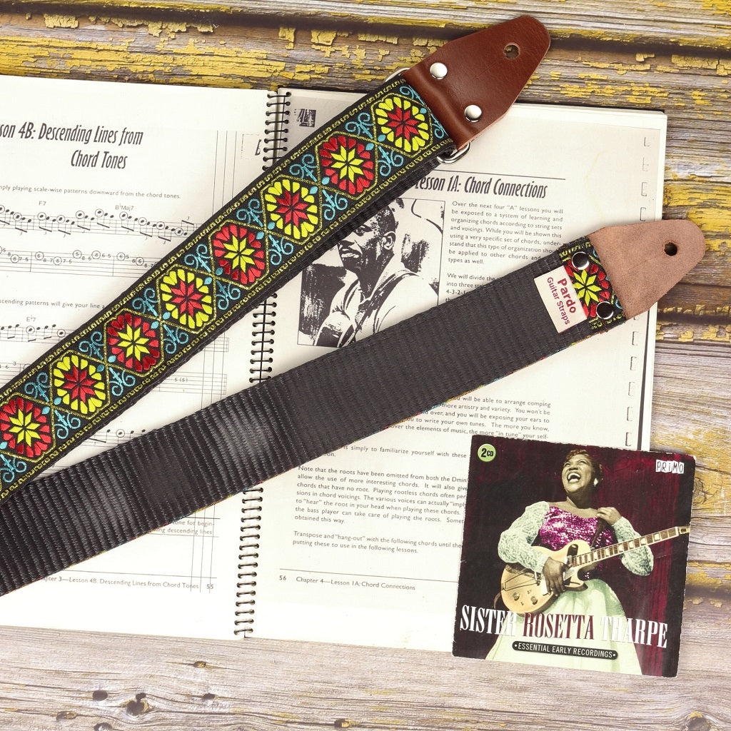 Floral seatbelt guitar strap model Big Flow