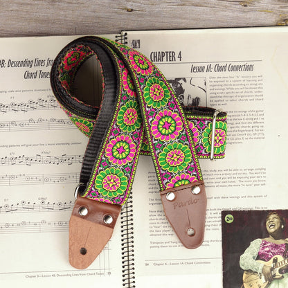 flower guitar strap vintage style model May - Pardo Guitar Straps