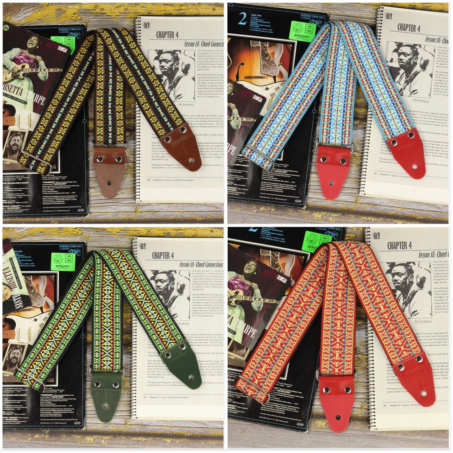 Folk jacquard long guitar straps Rhythm XL Series with multiple color variations