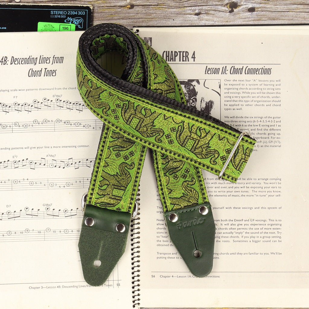 Green Elephants Guitar Strap- front view