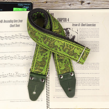 Green Elephants Guitar Strap- front view