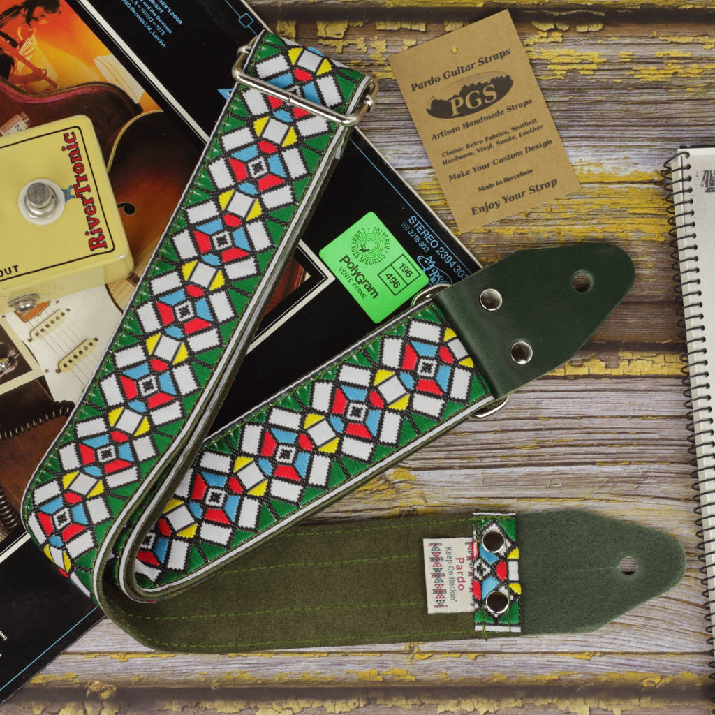 Gren Stockholm guitar strap model with backing green moss suede