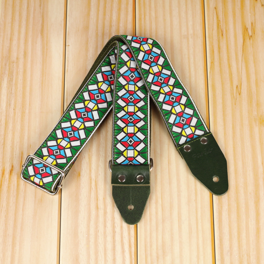 Green Stockholm guitar strap - Front View