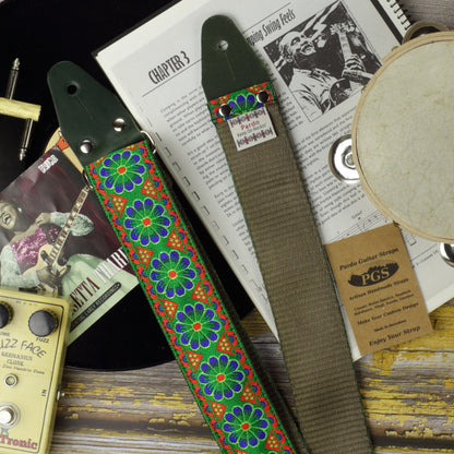Pardo Guitar strap, model Green Meadow guitar strap with floral pattern