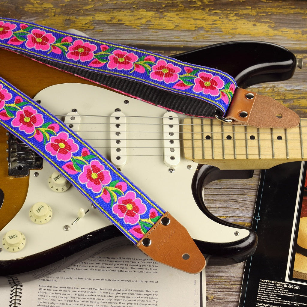 guitar strap with poppies - Pardo Guitar Straps