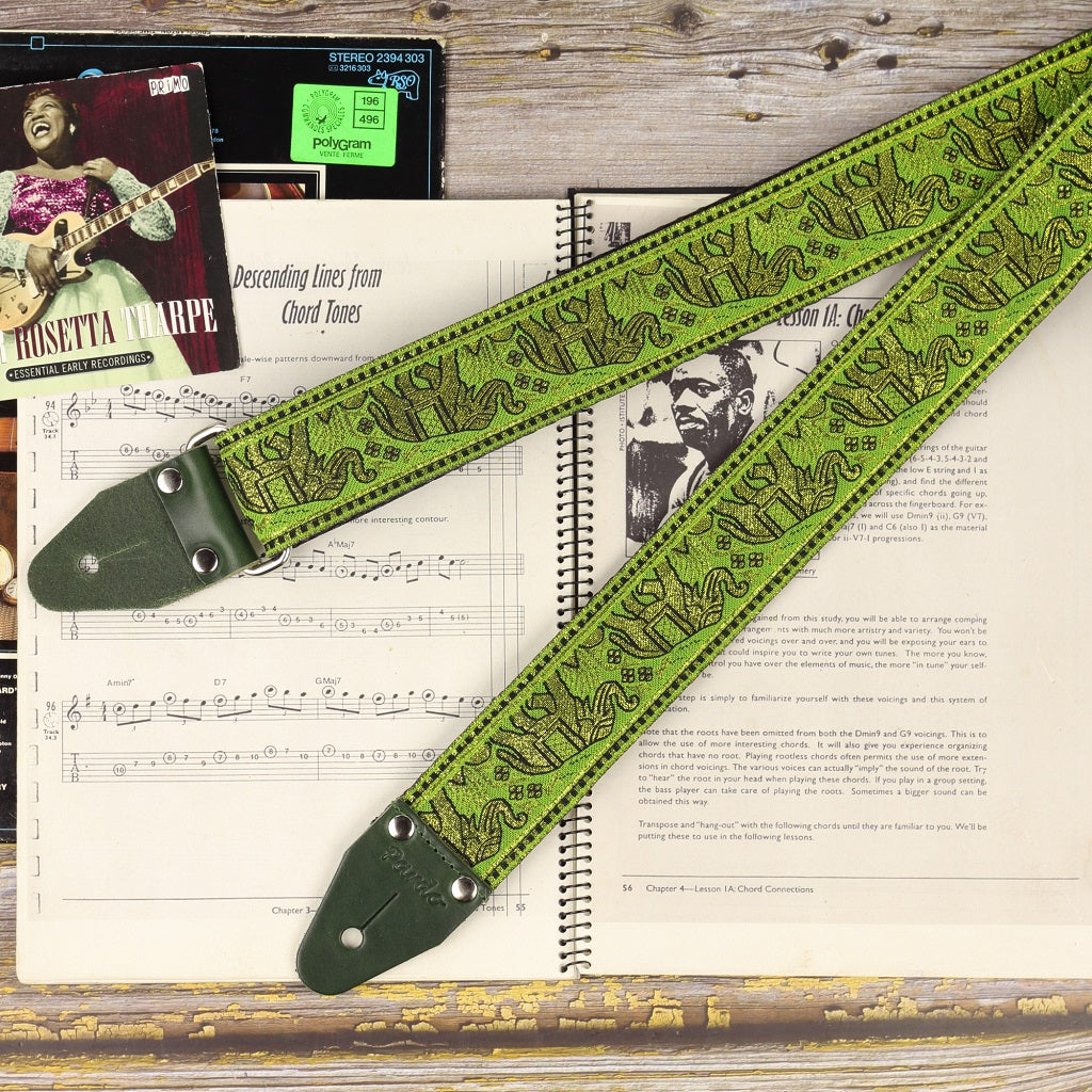 High quality boho guitar strap- Green elephants