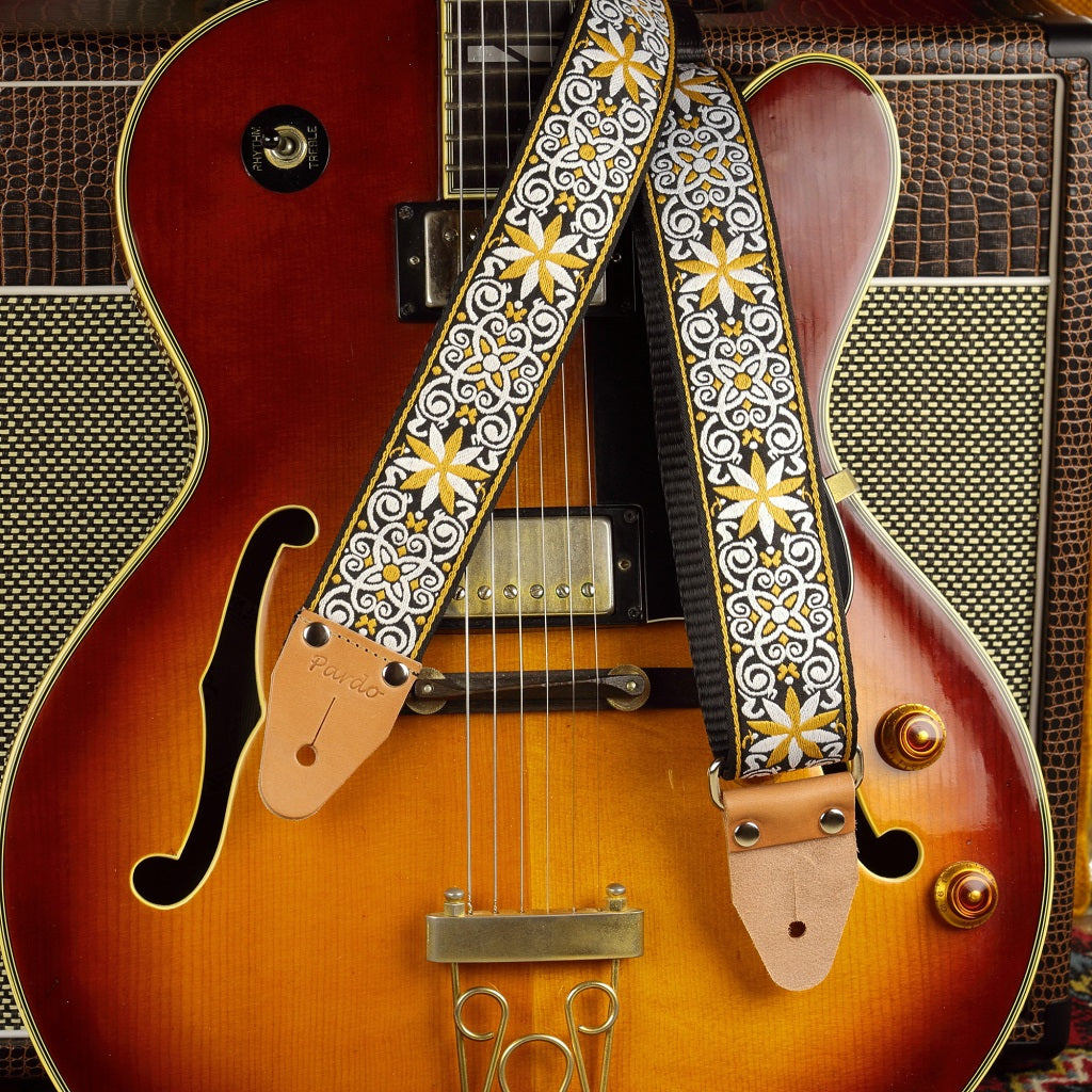 Hippie guitar strap model gold Stars _ Pardo Guitar Straps
