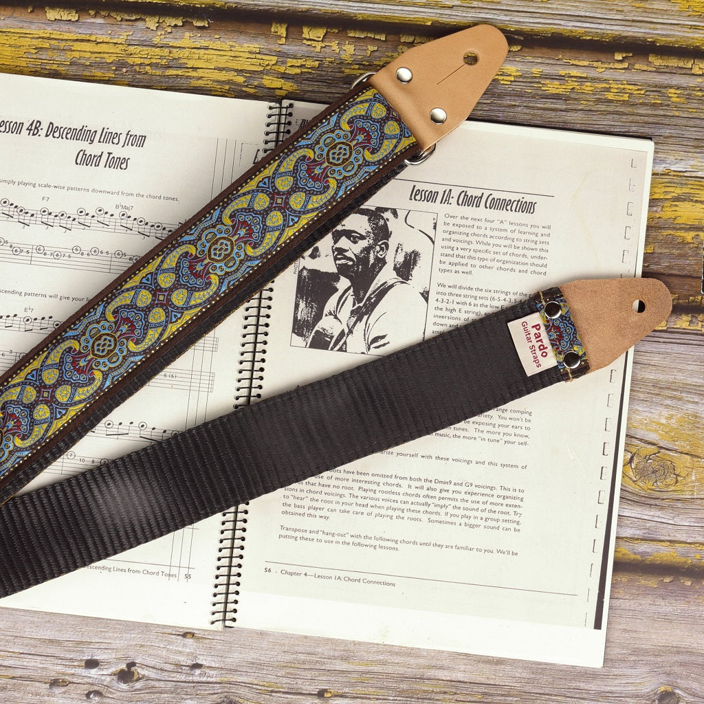 Hippie seatbelt guitar strap model Blue Garden