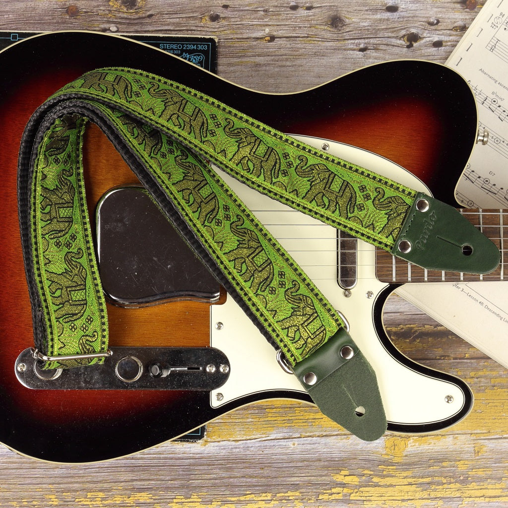 Iconic 1960s style guitar strap paired with a Fender Telecaster 62 Sunburst