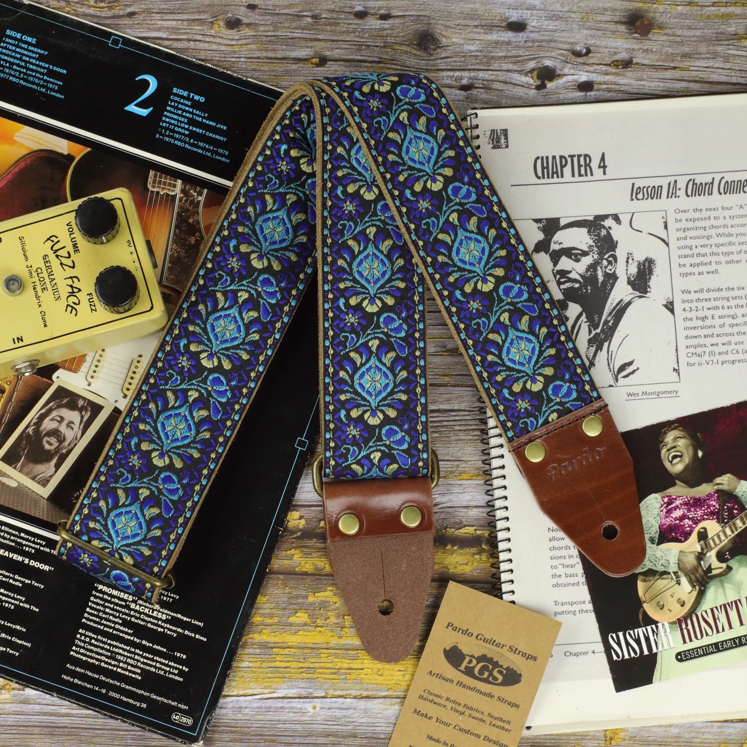 Indigo Weave ornamental jacquard guitar strap with vintage decorative pattern XL Series