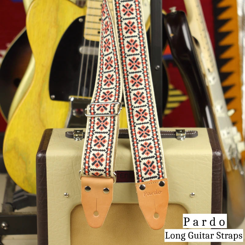 Long guitar straps collection handmade jacquard designs for stage and comfort