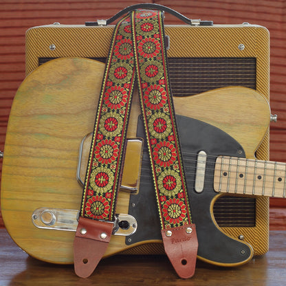 long 70 inch guitar strap model Orange flower hippie strap