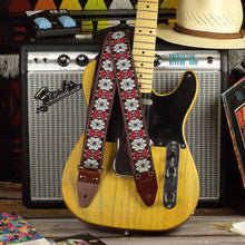 Newport strap inspired by hendrix with flowers, paired with a telecaster  and a princeton reverb