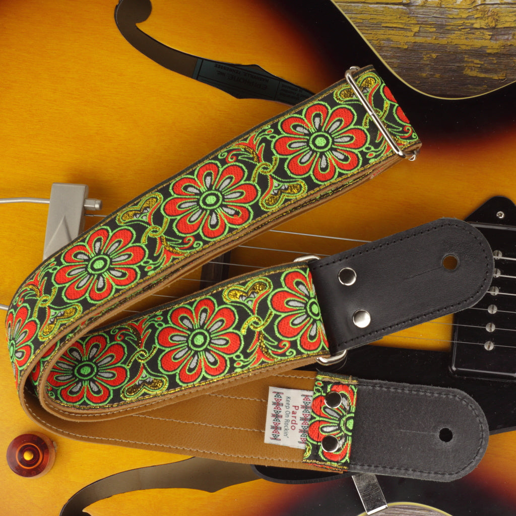 Pardo model summertime flowers guitar strap