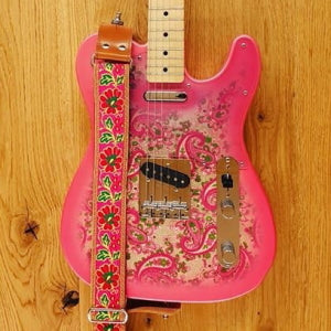 Pinky hippie guitar strap with a Telecaster Paisley
