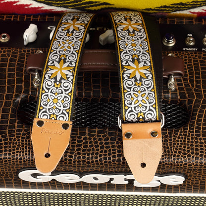 Patterned guitar strap woven fabric model gold Stars