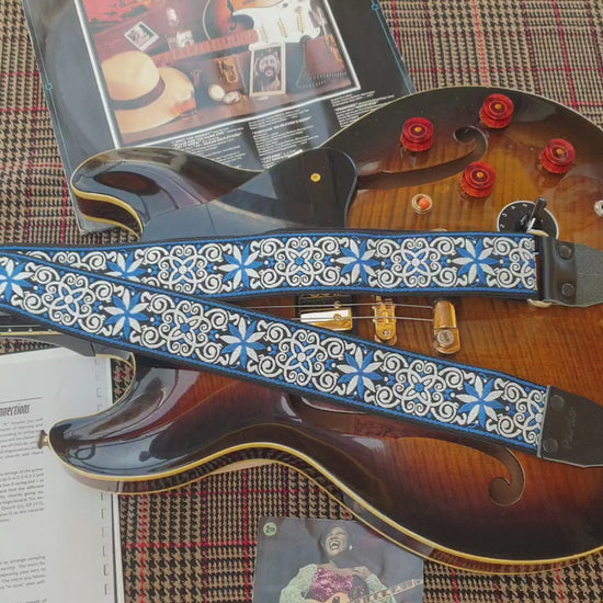 Psychedelic guitar strap hippie model Blue Stars - Pardo Guitar Straps