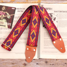 Handmade Red Chief Indigenous guitar strap with tribal pattern